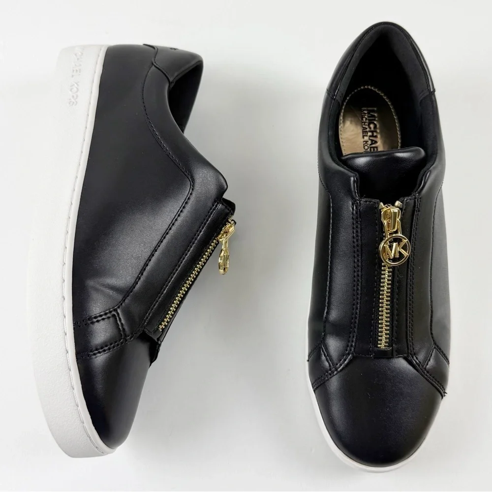 Michael Kors Keaton Zip Slip-On Sneakers Womens 9 Black Faux Leather Shoes